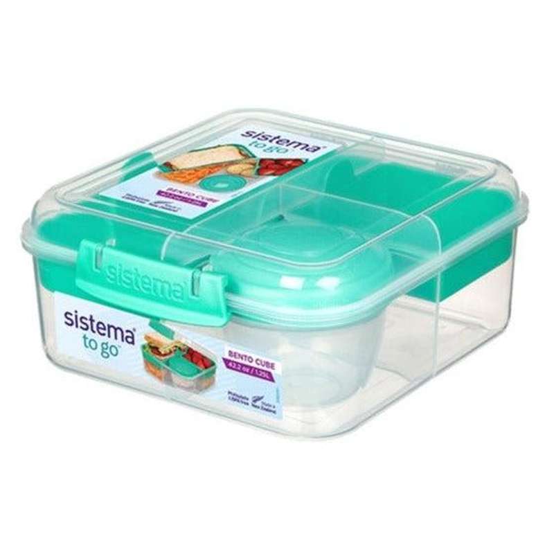 Bento Madkasse   Ruminddelt Med Bæger   1,25l   Klar Minty Teal fra Sistema