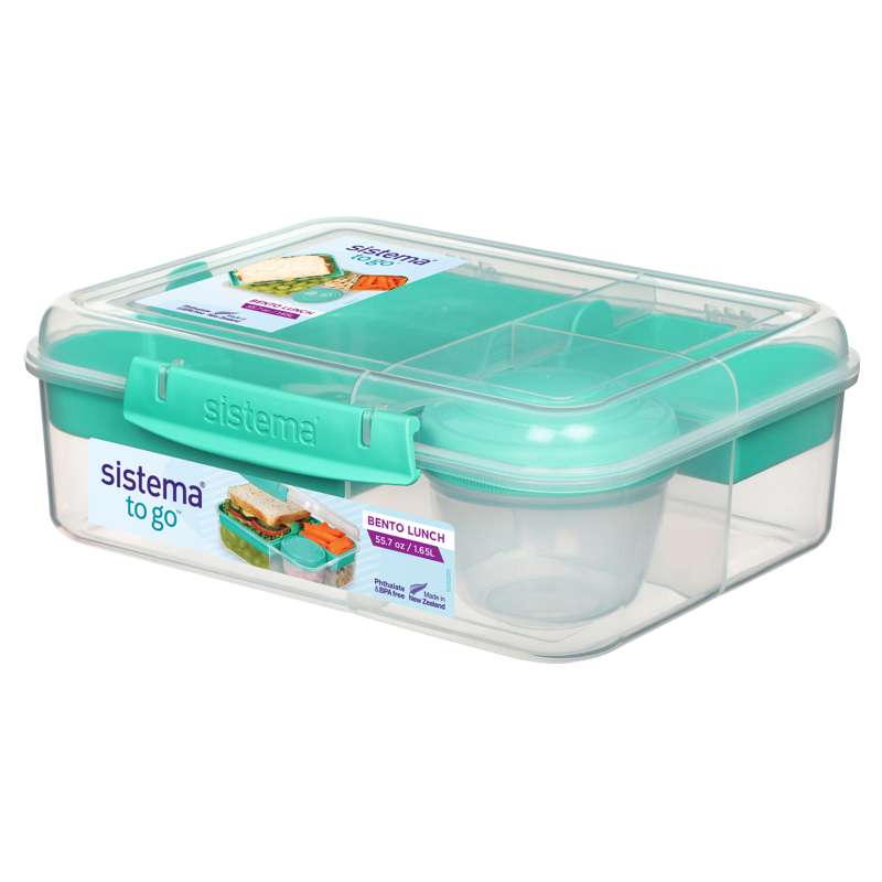 Bento Madkasse   Ruminddelt Med Bæger   1,65l   Klar Minty Teal fra Sistema