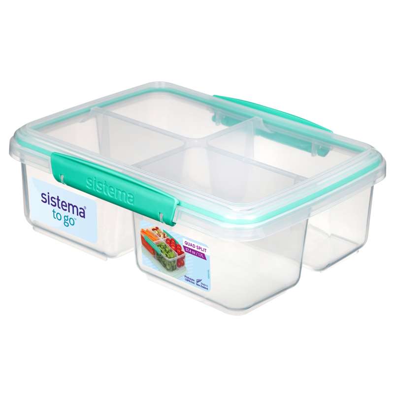 Madopbevaring   Klip It   Quad Split   1.74l   Klar Minty Teal fra Sistema