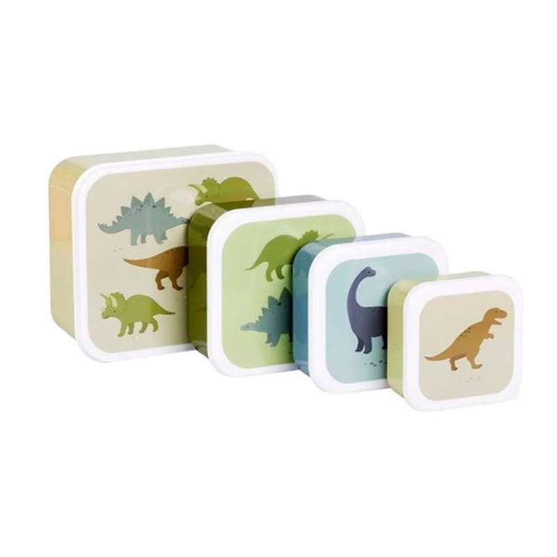 Madkasse   Og Snackbokssæt   4 Stk.   Dinosaur   Oliven fra A Little Lovely Company