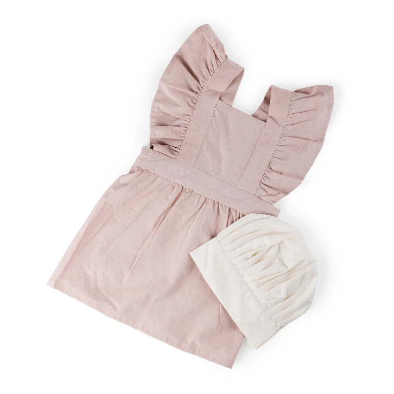 Børneforklæde M Kokkehue Dusty Pink Classic White fra Sebra