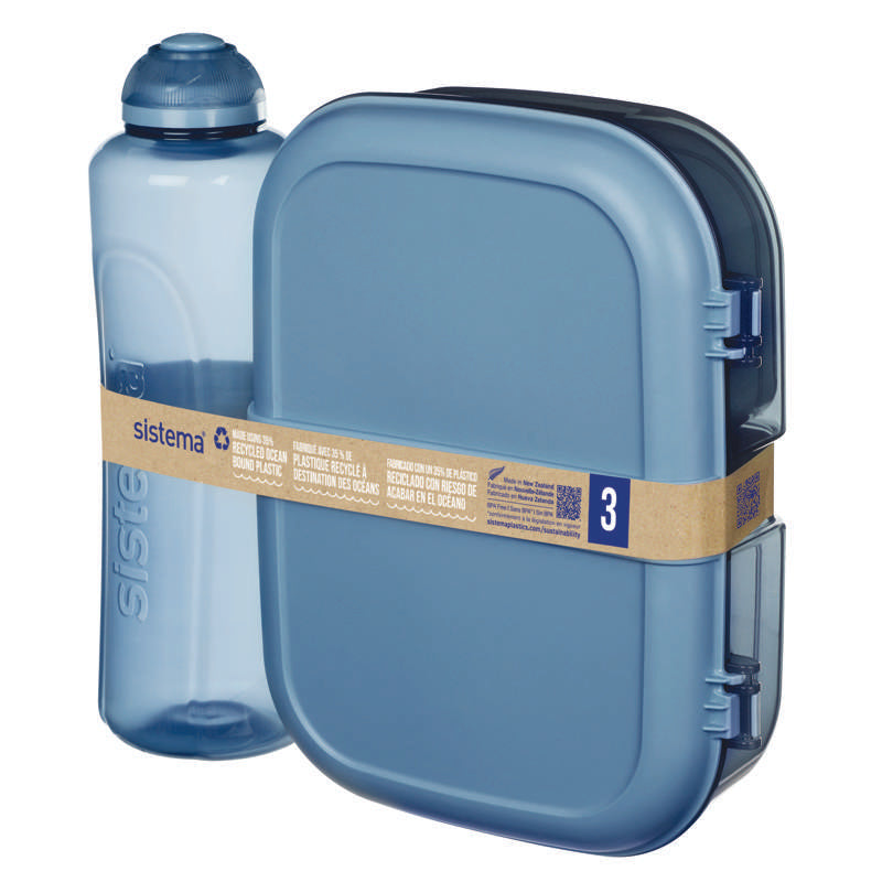 Ocean Bound Madkasse Og Drikkedunk   Ribbon Lunch To Go   1.1l   Mountain Blue fra Sistema