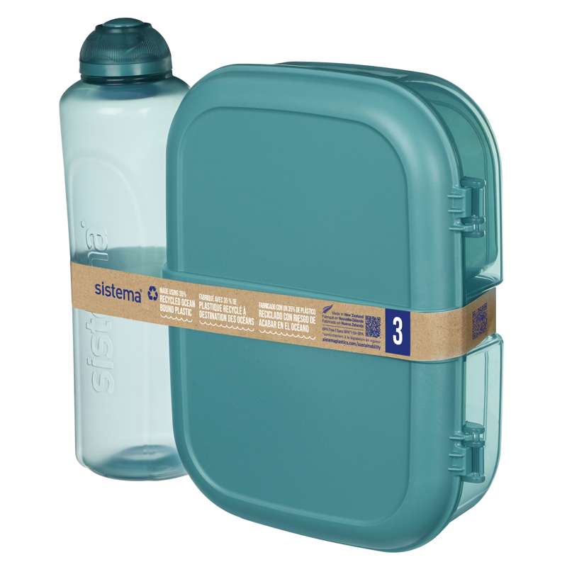 Ocean Bound Madkasse Og Drikkedunk   Ribbon Lunch To Go   1.1l   Teal Stone fra Sistema