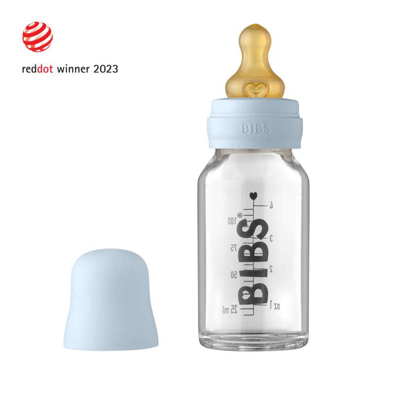 Bottle Sutteflaskesæt Glas Latex Rund 110 Ml. Baby Blue fra Bibs