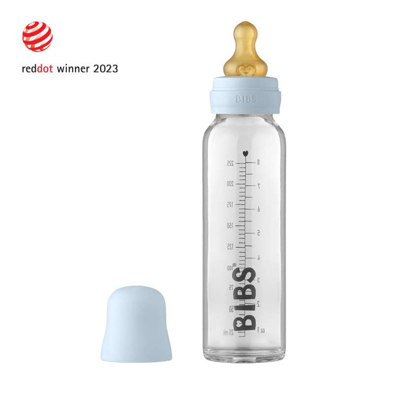 Bottle Sutteflaskesæt Glas Latex Rund 225 Ml. Baby Blue fra Bibs