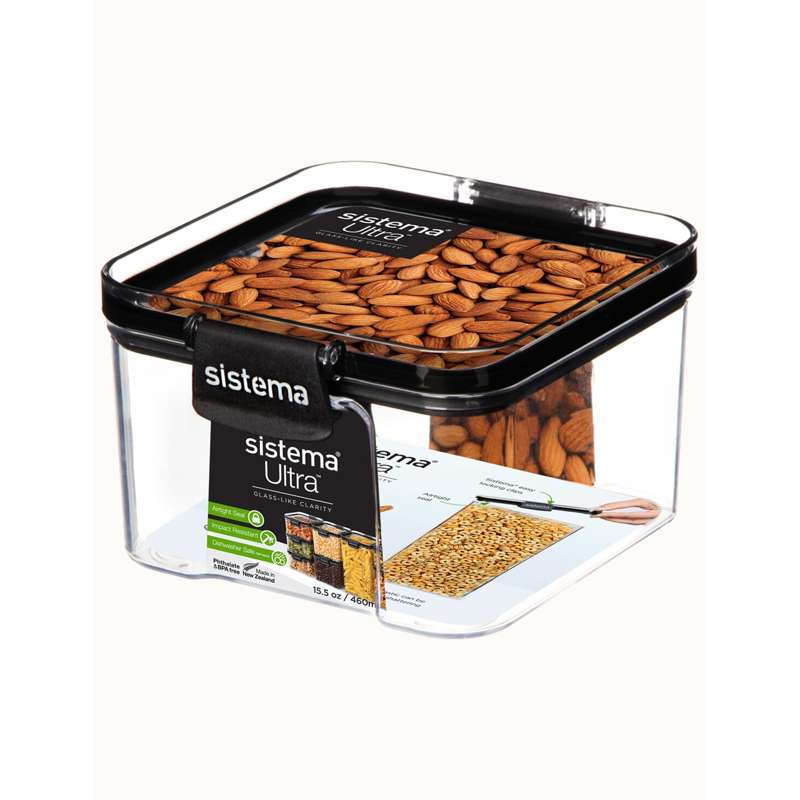 Madopbevaring   Tritan Ultra   Square   460ml   Sort fra Sistema