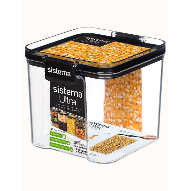Madopbevaring   Tritan Ultra   Square   700ml   Sort fra Sistema
