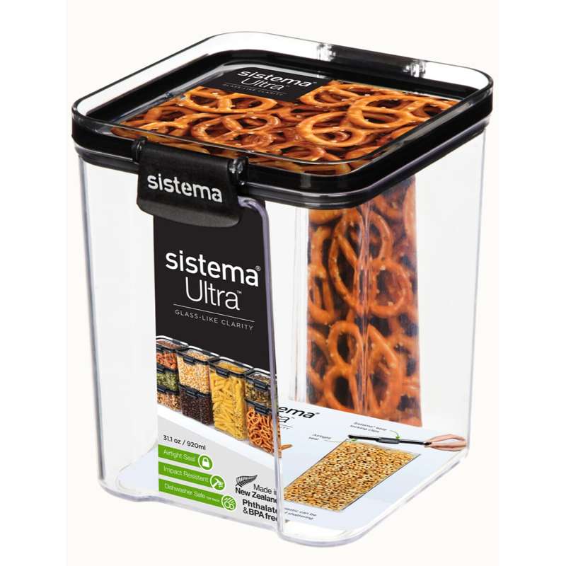 Madopbevaring   Tritan Ultra   Square   920ml   Sort fra Sistema