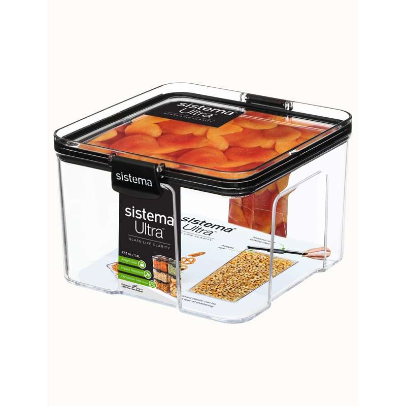Madopbevaring   Tritan Ultra   Square   Large   1.4l   Sort fra Sistema