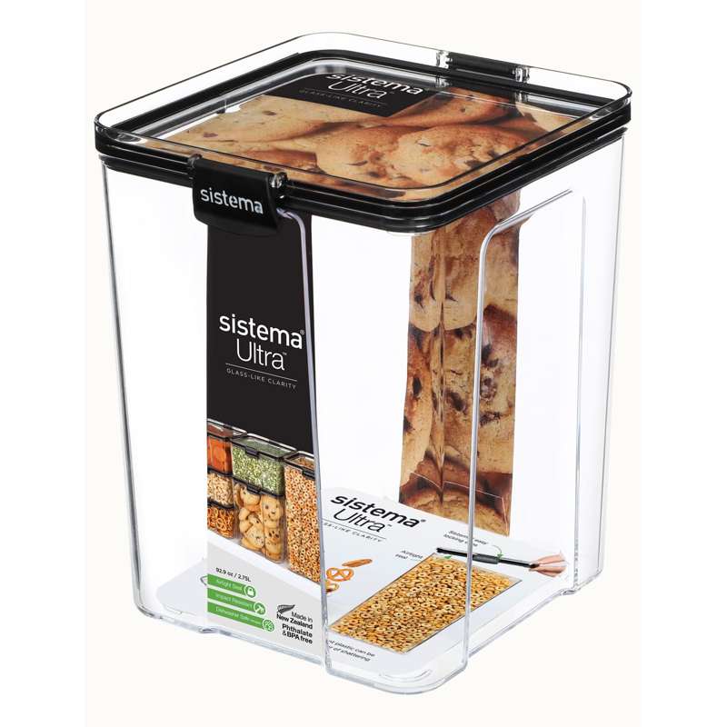Madopbevaring   Tritan Ultra   Square   Large   2.75l   Sort fra Sistema