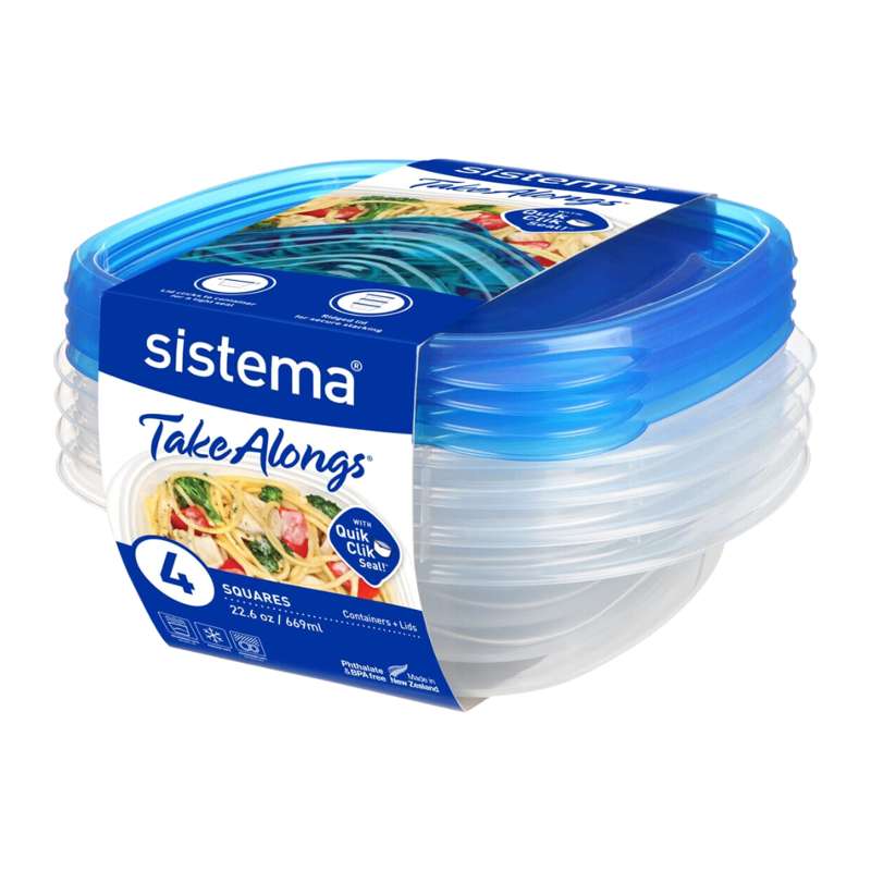 Madkasse   Square Takealongs   4 Pak   669ml   Royal Blue fra Sistema