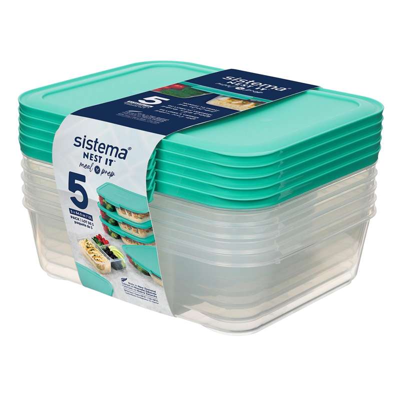 Madopbevaring   Meal Prep Nest It   5 Pak   1.9l   Minty Teal fra Sistema