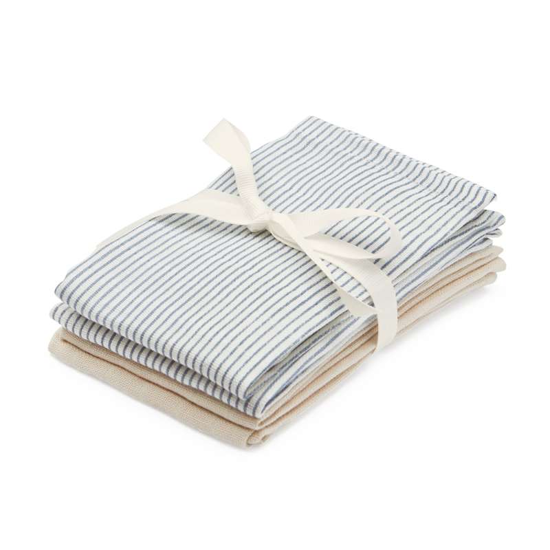 Vaskeklude   4 Pak   Gots   Mix Classic Stripes Blue Praline fra Cam Cam Copenhagen