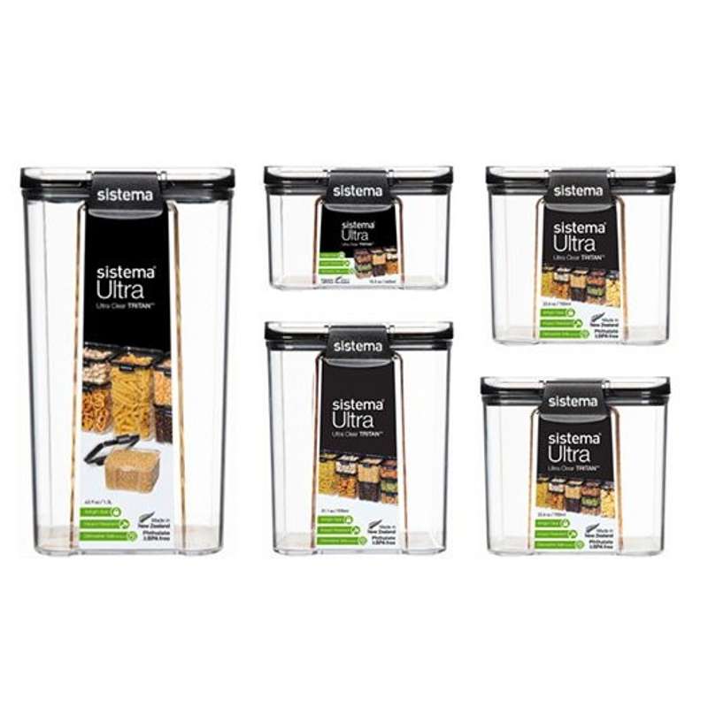 Madopbevaring   Tritan Ultra   Square   5 Pak   Sort fra Sistema