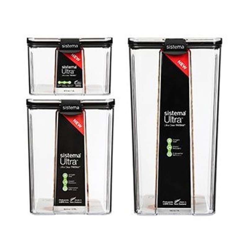 Madopbevaring   Tritan Ultra   Square   Large   3 Pak   Sort fra Sistema