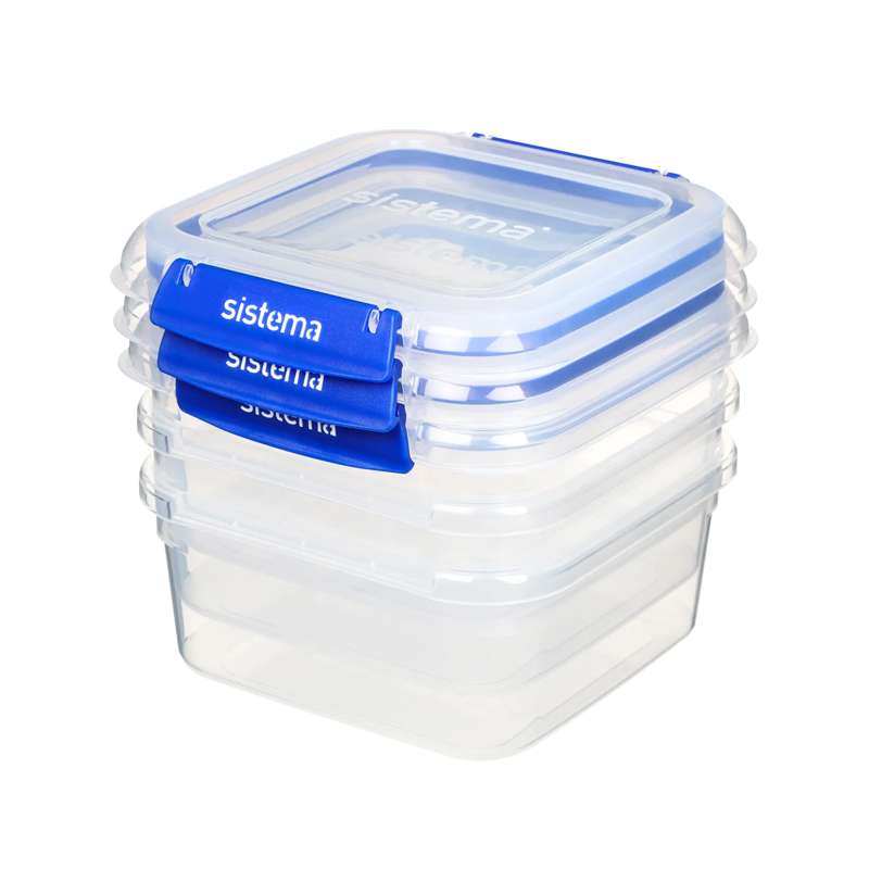 Madopbevaring   Klip It Plus   Square   3 Pak   1.15l   Blå fra Sistema