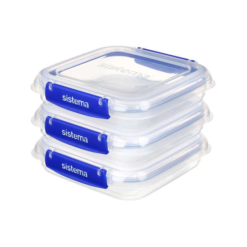 Madopbevaring   Klip It Plus   Square   3 Pak   520ml   Blå fra Sistema