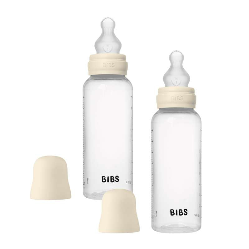 Bottle   Sutteflaskesæt   Plastik   Silikone Medium Flow Rund   270 Ml.   2 Pak   Ivory fra Bibs