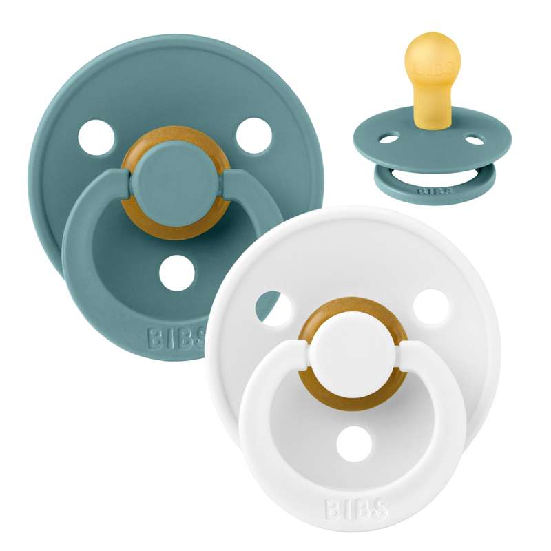 Rund Colour Sut 2 Pak Str. 1 Naturgummi Island Sea White fra Bibs