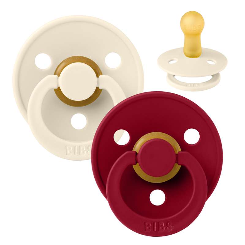 Rund Colour Sut 2 Pak Str. 2 Naturgummi Ivory Ruby fra Bibs