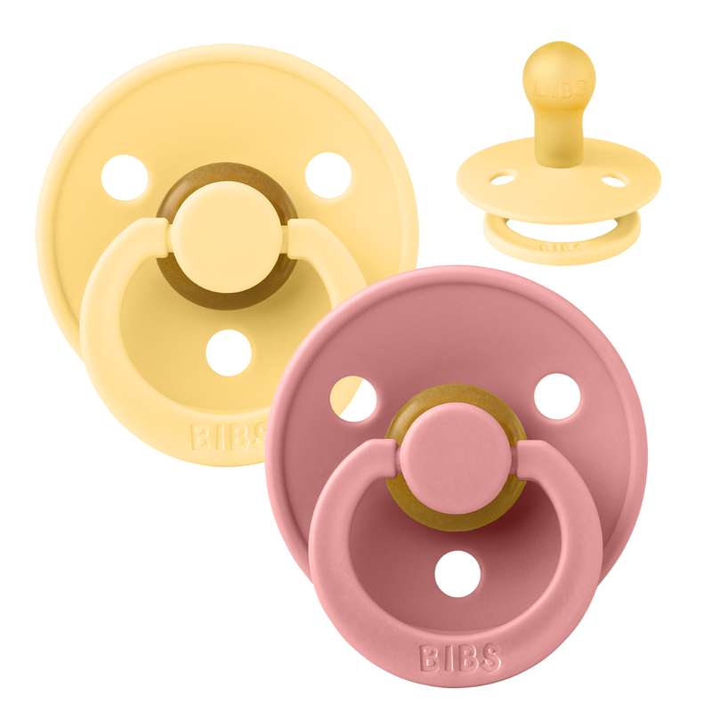 Rund Colour Sut   2 Pak   Str. 1   Naturgummi   Pale Butter Dusty Pink fra Bibs