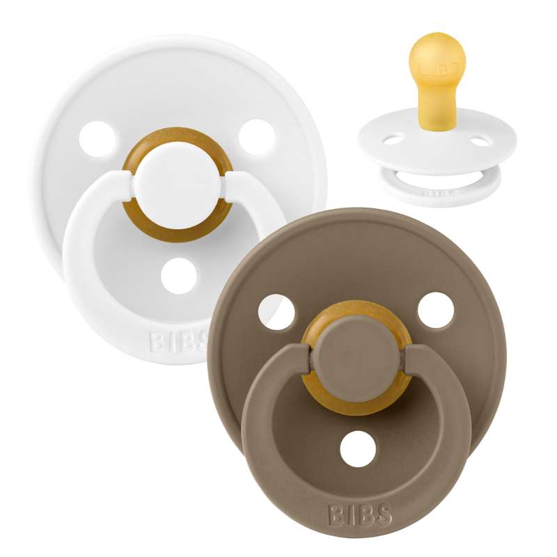 Rund Colour Sut 2 Pak Str. 1 Naturgummi White Dark Oak fra Bibs