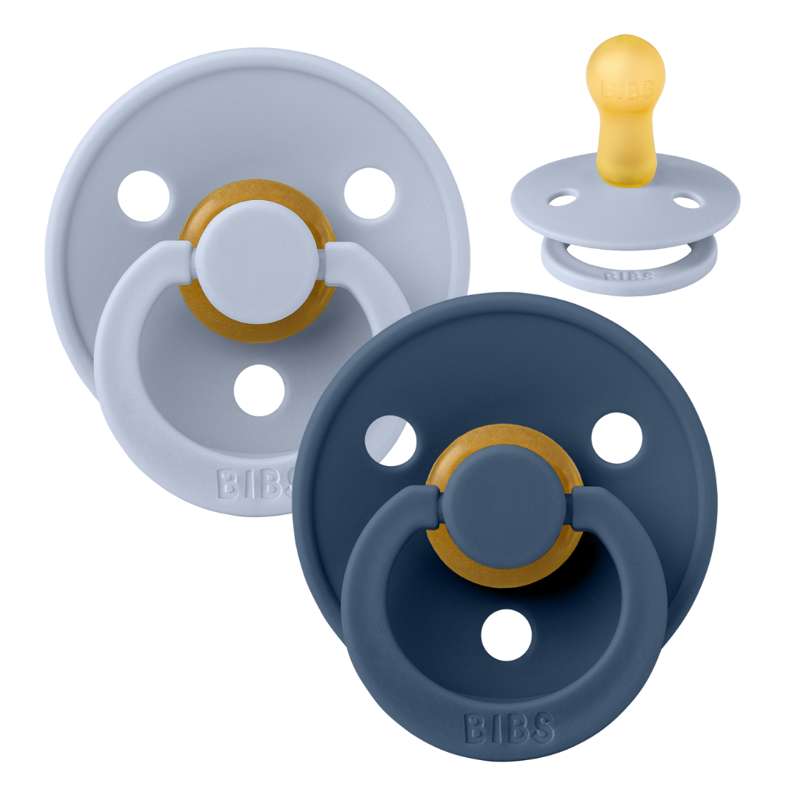 Rund Colour Sut 2 Pak Str. 2 Naturgummi Dusty Blue Steel Blue fra Bibs