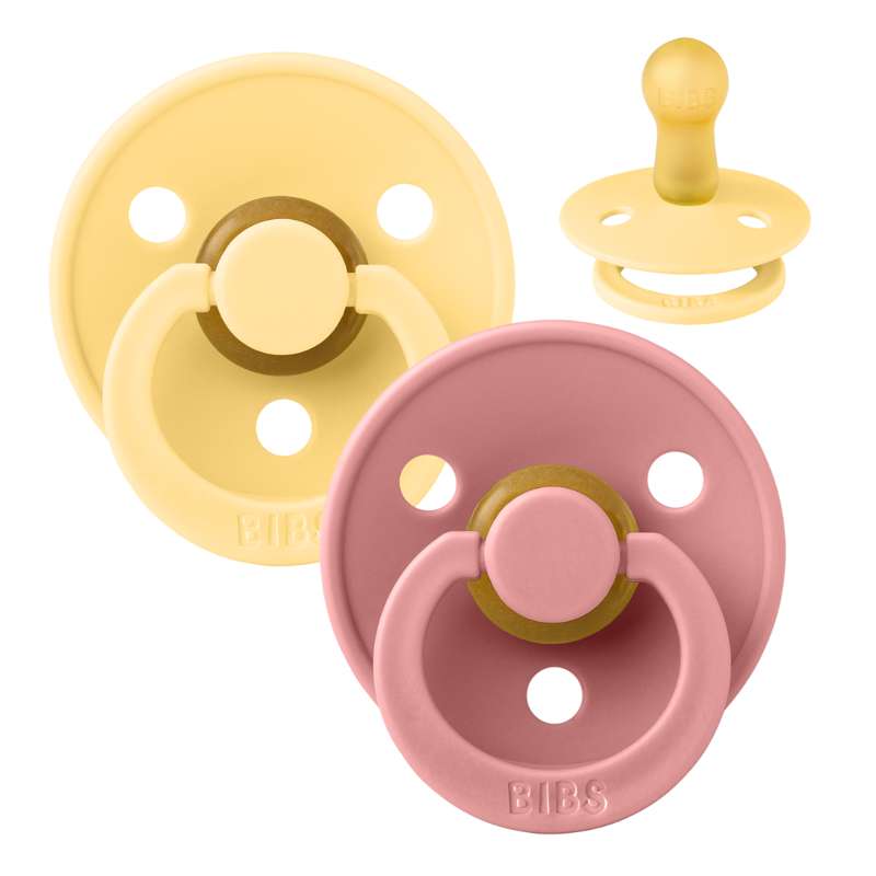 Rund Colour Sut   2 Pak   Str. 2   Naturgummi   Pale Butter Dusty Pink fra Bibs