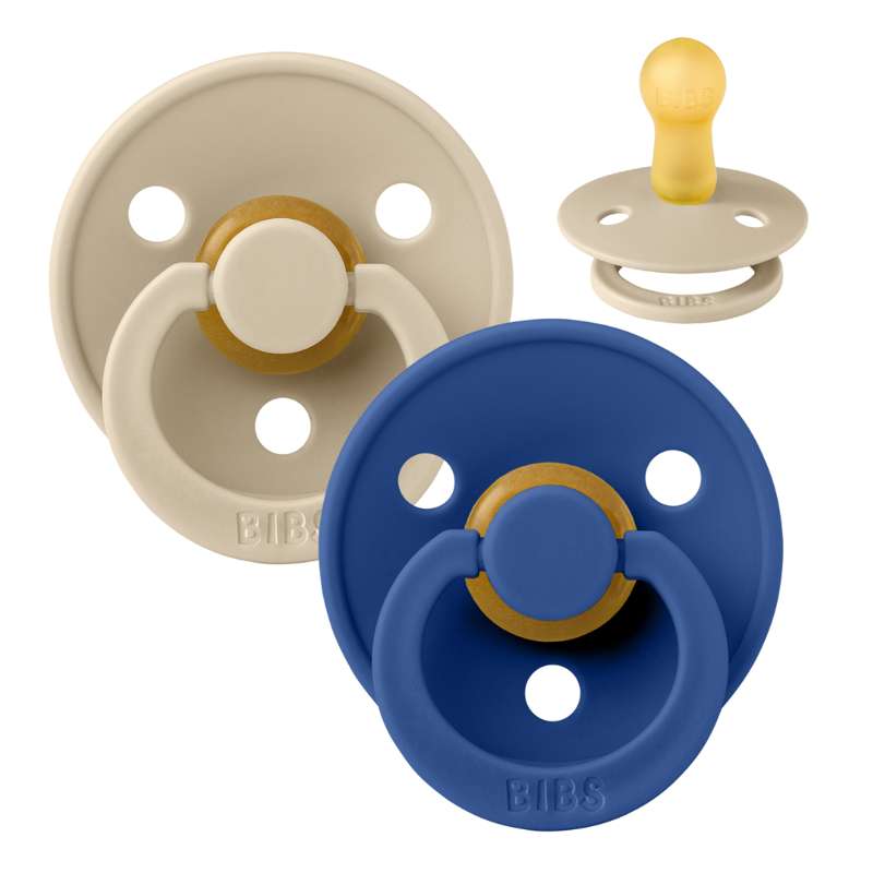 Rund Colour Sut 2 Pak Str. 2 Naturgummi Vanilla Cornflower fra Bibs