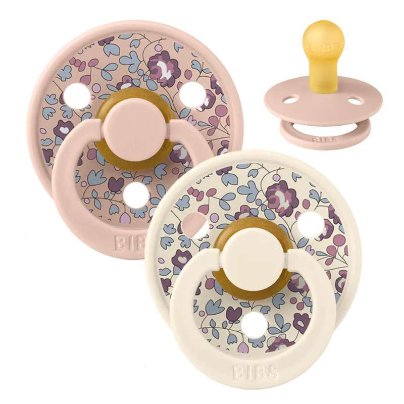 Rund Colour Sut 2 Pak Str. 2 Naturgummi Liberty Eloise Blush Mix fra Bibs