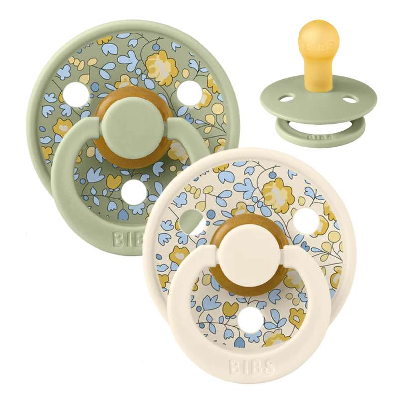 Rund Colour Sut 2 Pak Str. 2 Naturgummi Liberty Eloise Sage Mix fra Bibs