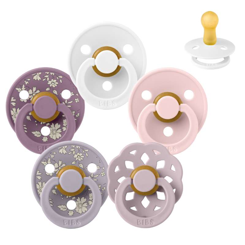 Rund Naturgummi Sut Sampak 5 Stk. Str. 2 Lovely Lilacs fra Bibs