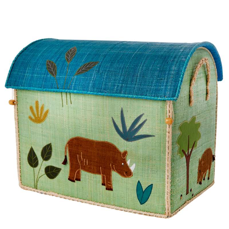 Raffia Opbevaringshus   Jungle Animals   Grøn   Stor fra Rice