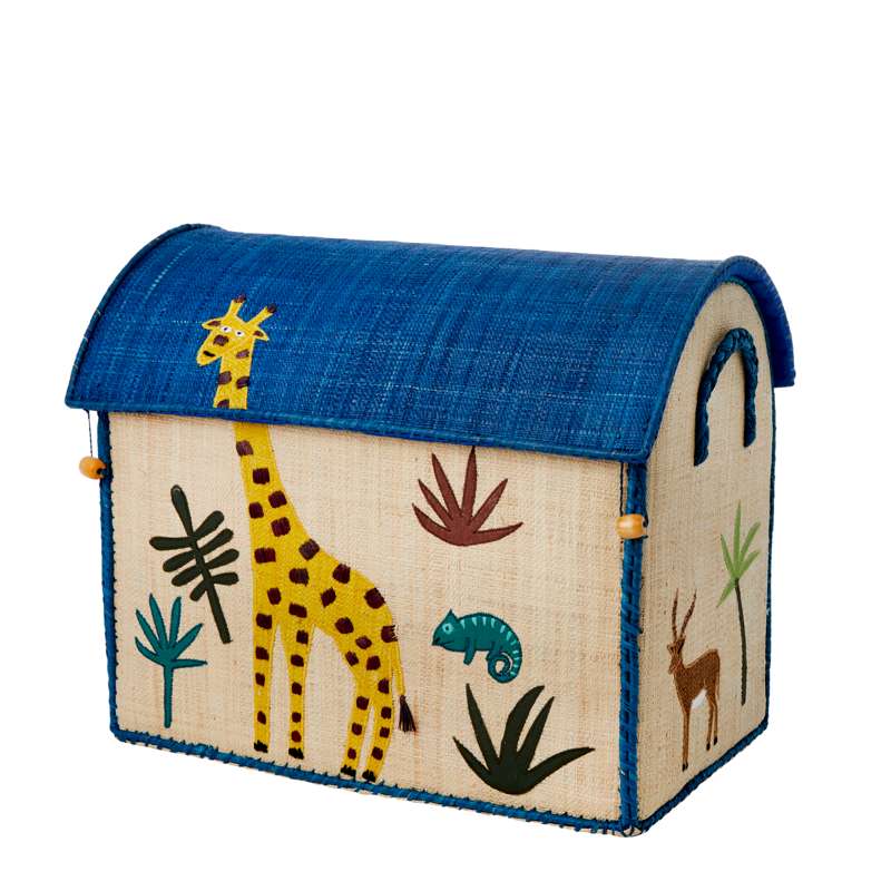 Raffia Opbevaringshus   Jungle Animals   Blå   Mellem fra Rice
