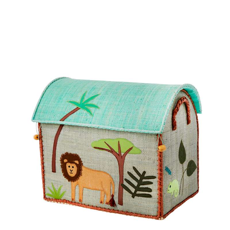 Raffia Opbevaringshus   Jungle Animals   Grøn   Lille fra Rice