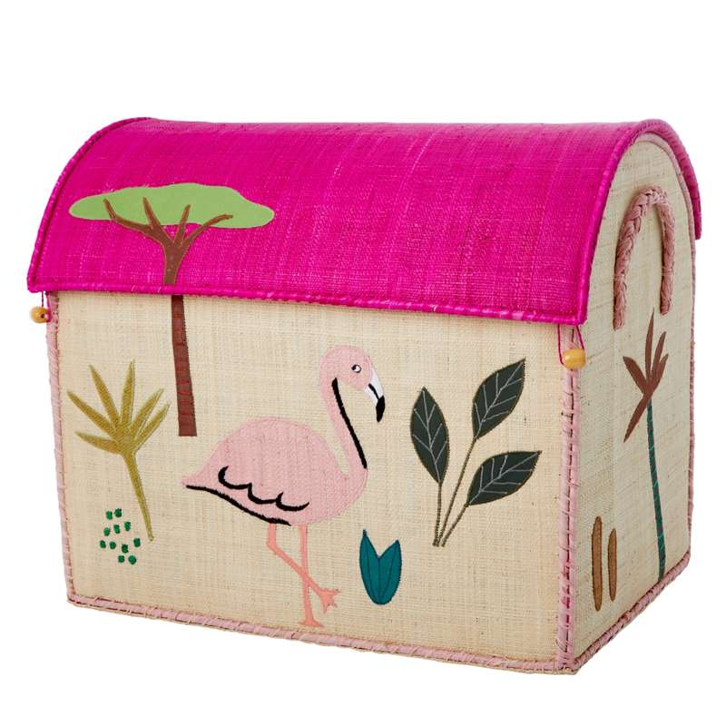 Raffia Opbevaringshus   Jungle Animals   Pink   Stor fra Rice