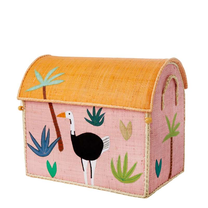 Raffia Opbevaringshus   Jungle Animals   Pink   Mellem fra Rice