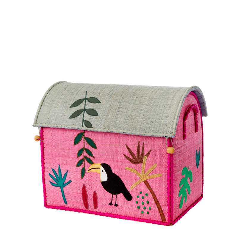 Raffia Opbevaringshus   Jungle Animals   Pink   Lille fra Rice