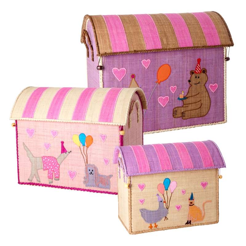 Raffia Opbevaringshuse   Party Animal   Lys Pink   3 Stk. fra Rice