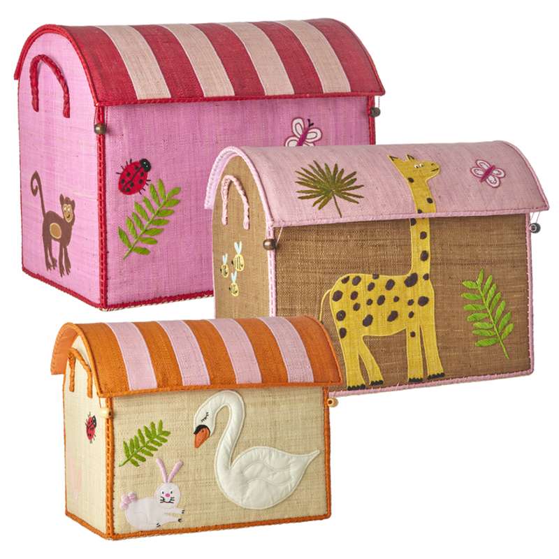 Raffia Opbevaringshuse   Wildlife   Pink   3 Stk. fra Rice