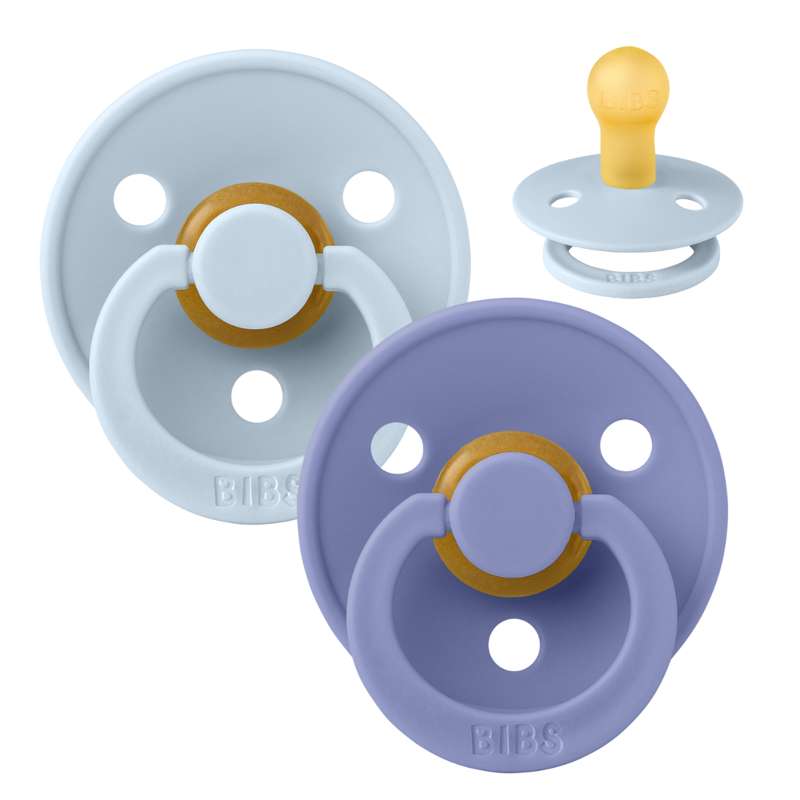 Rund Colour Sut 2 Pak Str. 1 Naturgummi Baby Blue Peri fra Bibs