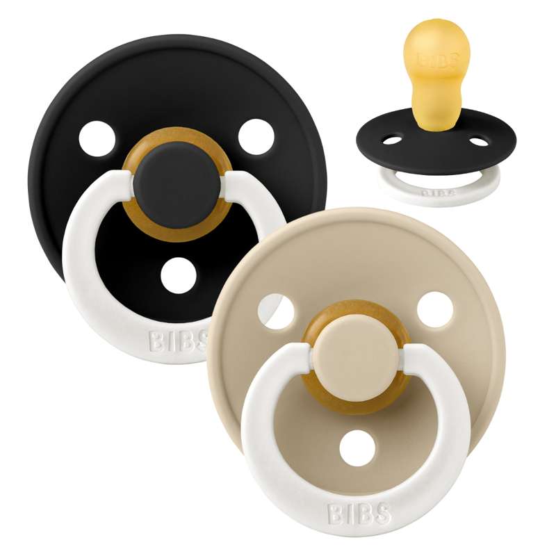 Rund Colour Sut 2 Pak Str. 3 Naturgummi Glow Black Vanilla fra Bibs