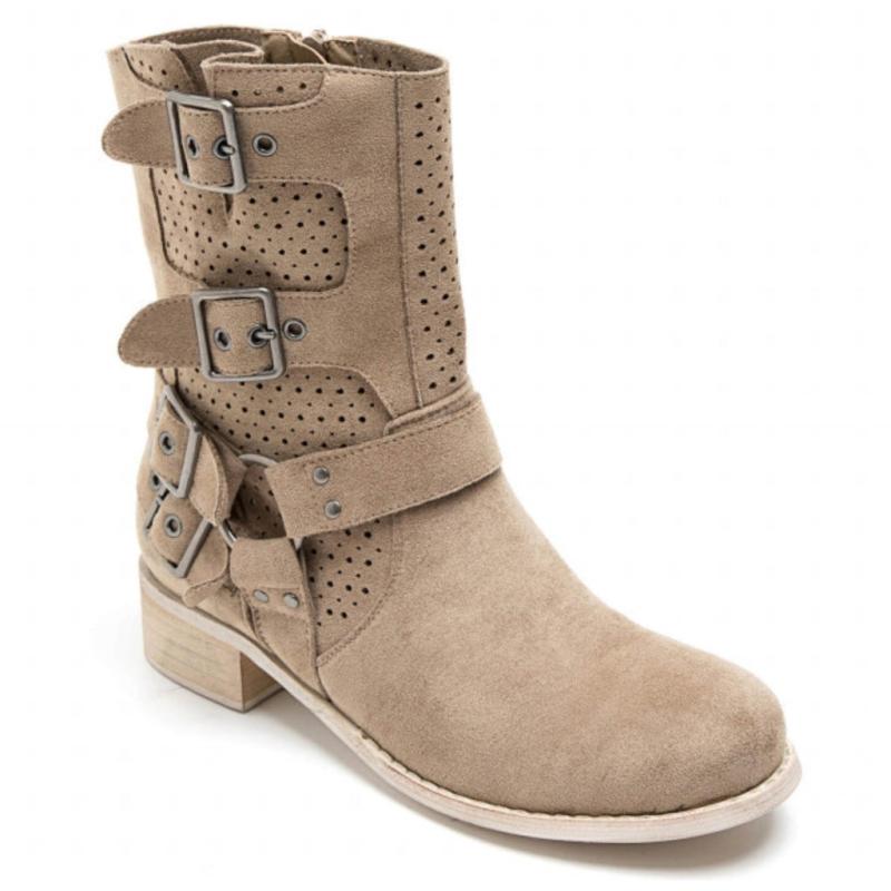 Celine Dame Bikerstøvler 9635a   Khaki fra Shoes