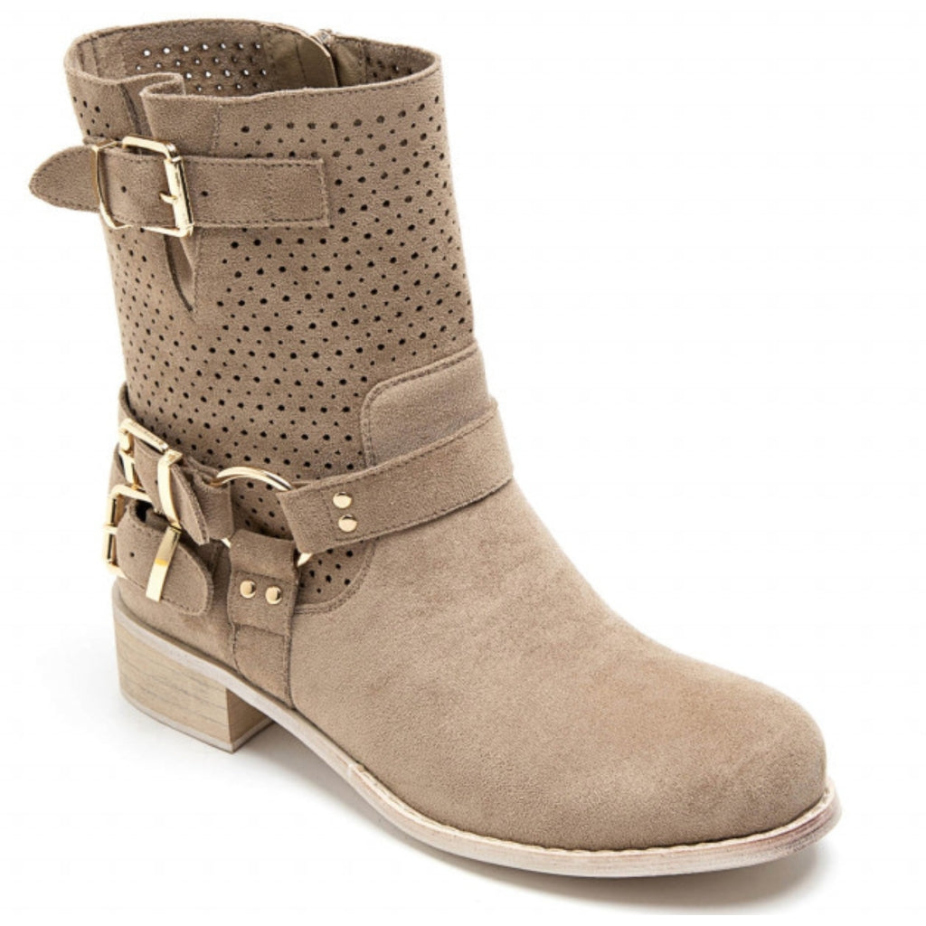 Malou Dame Bikerstøvler 9636a   Khaki fra Shoes
