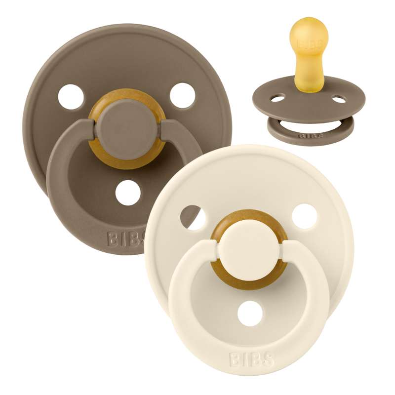 Rund Colour Sut 2 Pak Str. 2 Naturgummi Dark Oak Ivory fra Bibs