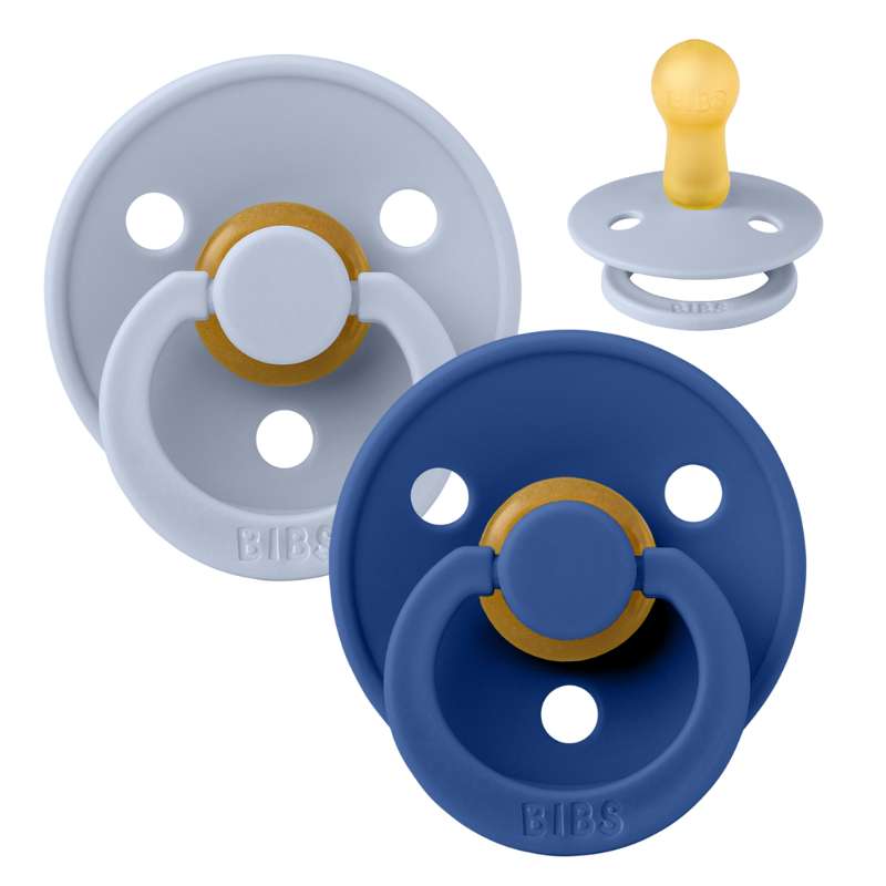 Rund Colour Sut   2 Pak   Str. 2   Naturgummi   Dusty Blue Cornflower fra Bibs