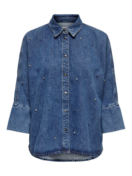 Denim Skjorte Rhinestone Grace Medium Blue Denim fra Only