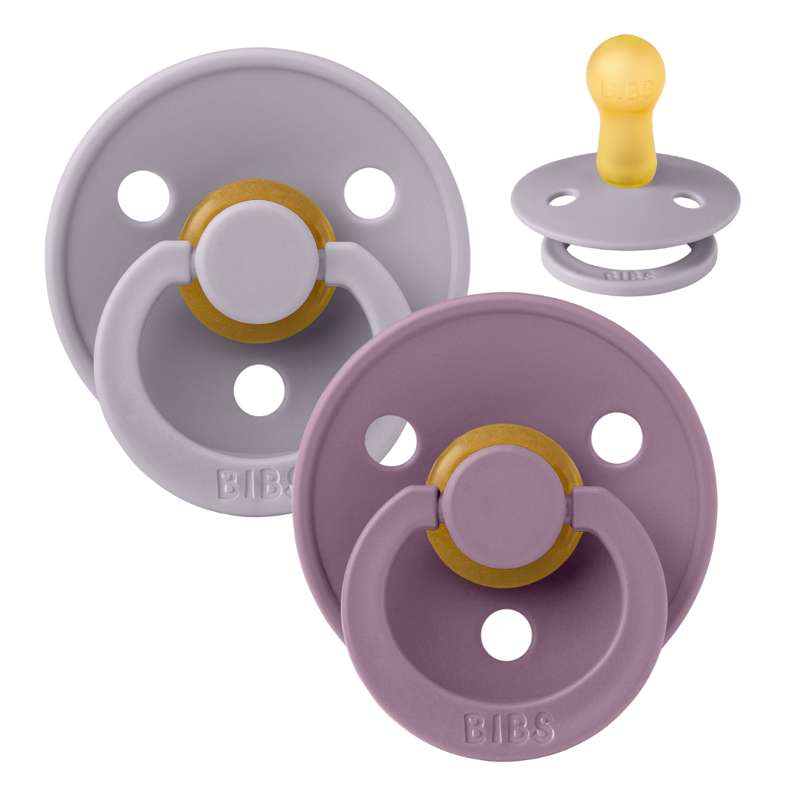 Rund Colour Sut 2 Pak Str. 2 Naturgummi Fossil Grey Mauve fra Bibs