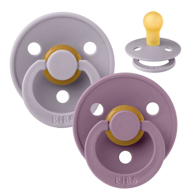 Rund Colour Sut   2 Pak   Str. 1   Naturgummi   Fossil Grey Mauve fra Bibs