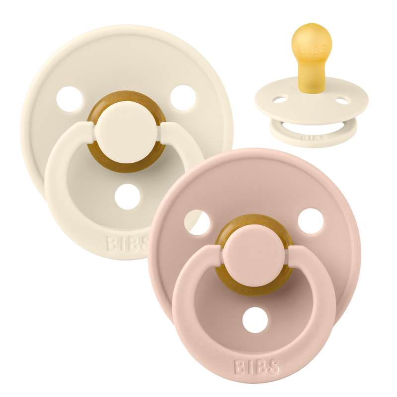 Rund Colour Sut 2 Pak Str. 1 Naturgummi Ivory Blush fra Bibs